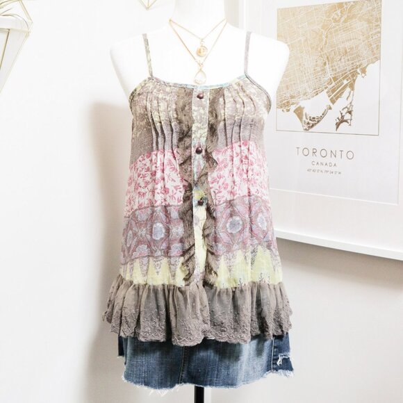 Boho Sheer Patchwork Lace Cami 🪷 RANUNCULUS - Picture 1 of 8